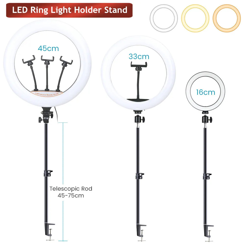 

Dimmable LED Ring Light With Stretchable Desktop Holder For Photo Photographic Studio Video Live Stream Photography Selfie Lamp