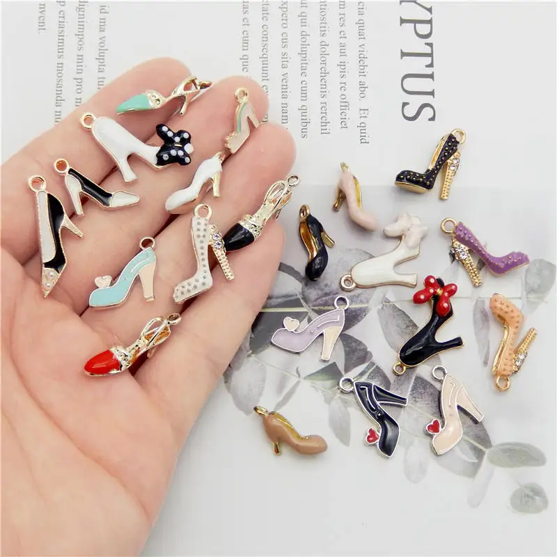 Julie Wang 20PCS Enamel High Heel Charms Mixed Women Shoes Alloy Necklace Bracelet Jewelry Making Accessory