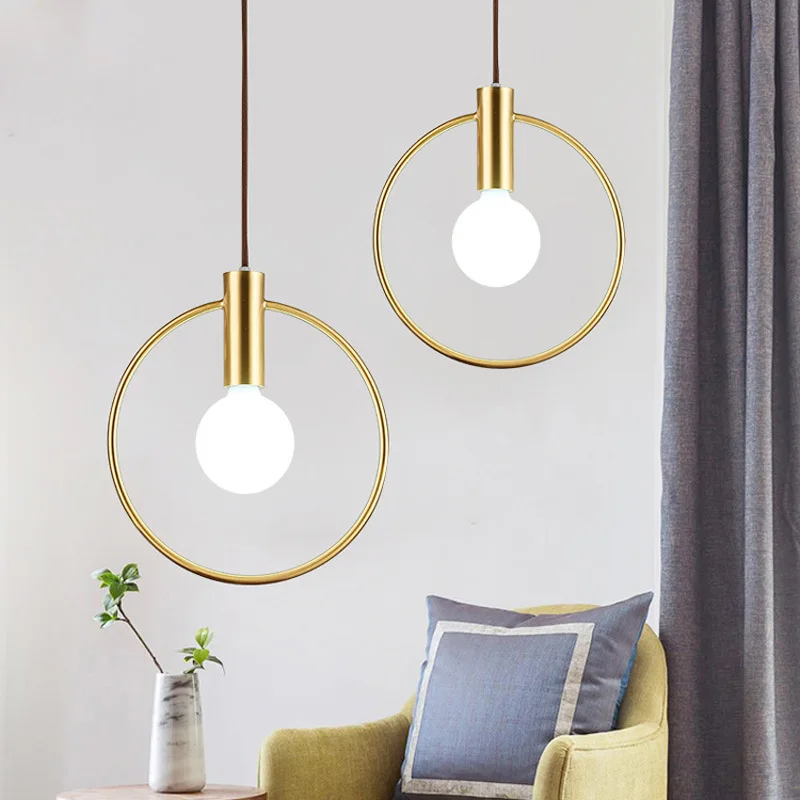 

Modern Gold Ring Hanging Lamp Noridc Led Pendant Lights for Kitchen Living Room Light Fixtures Bedroom Bedside Bar Cafe Lighting