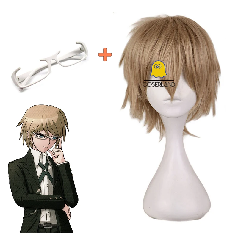 Danganronpa Byakuya Togami Cosplay Dark Blonde Wig Brown Short Wig Dangan Ronpa Byakuya Eye Glasses Synthetic Hair with Wig Cap