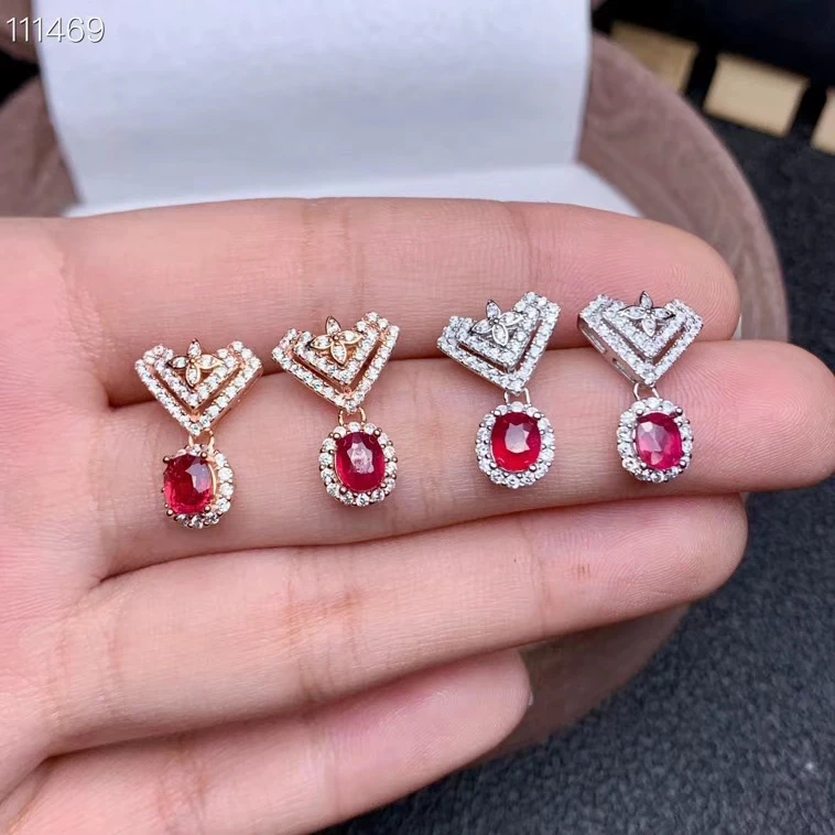 

fashion natural red ruby gemstone stud earrings women silver natural gem 925 sterling silver certificate red gem Christmas gift