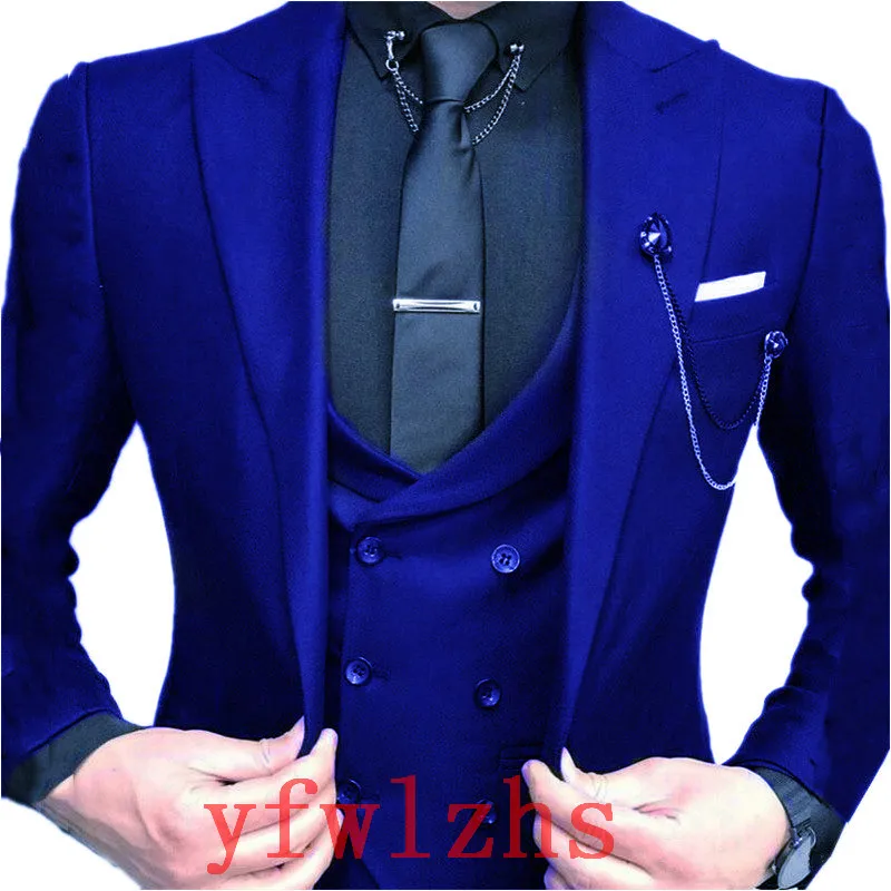 

Handsome One Button Groomsmen Peak Lapel Groom Tuxedos Men Suits Wedding/Prom Best Blazer ( Jacket+Pants+Vest+Tie) B385