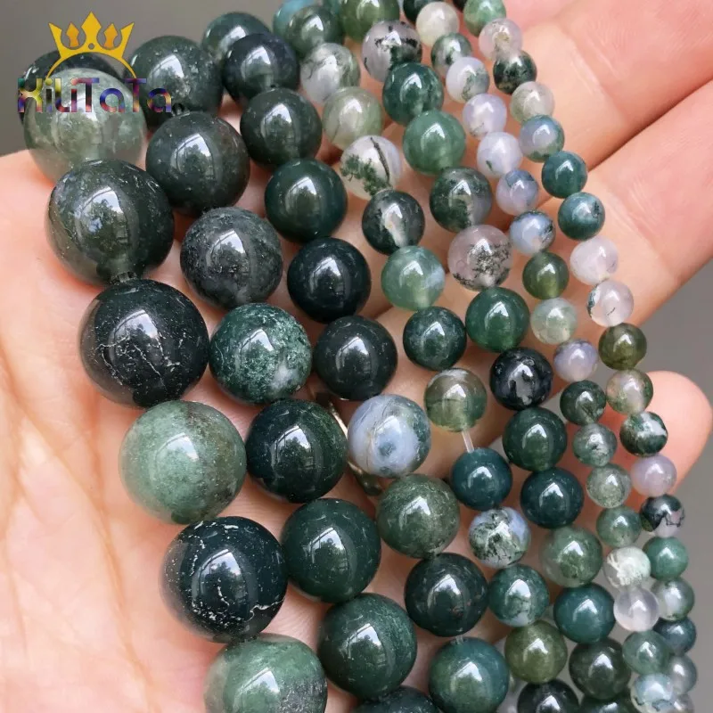 Natural Stone Beads Moss Agates Round Loose Spacer Beads For Jewelry Making DIY Bracelet Accessories 15'' Strands 4/6/8/10/12mm