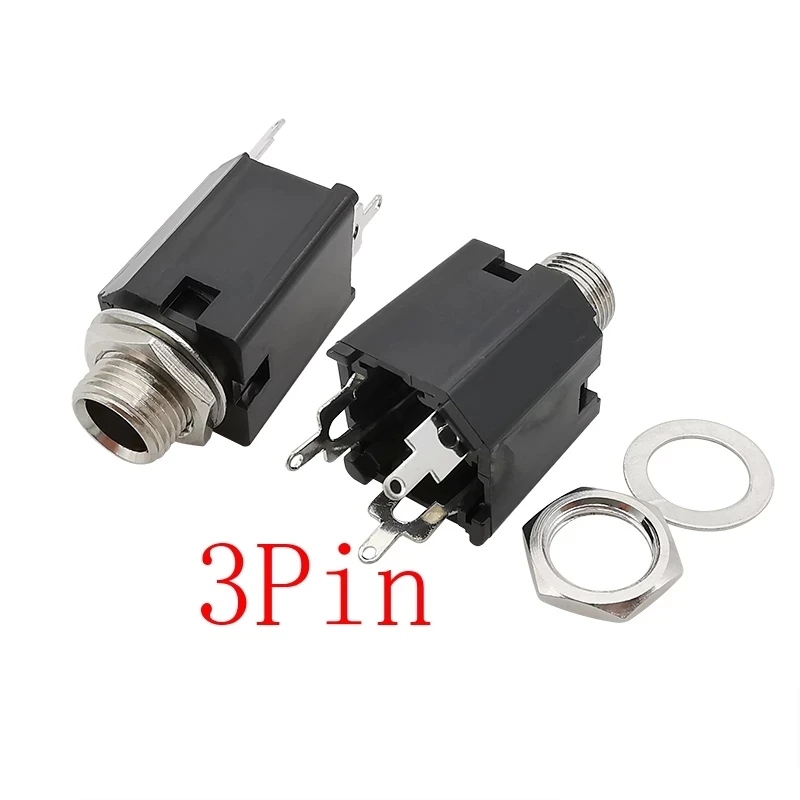 5Pcs/lot PJ-612A 6.35MM 3Pin 5Pin Headphone Female Jack Audio Microphone Plug Socket Panel Mount Solder Connector with Nut