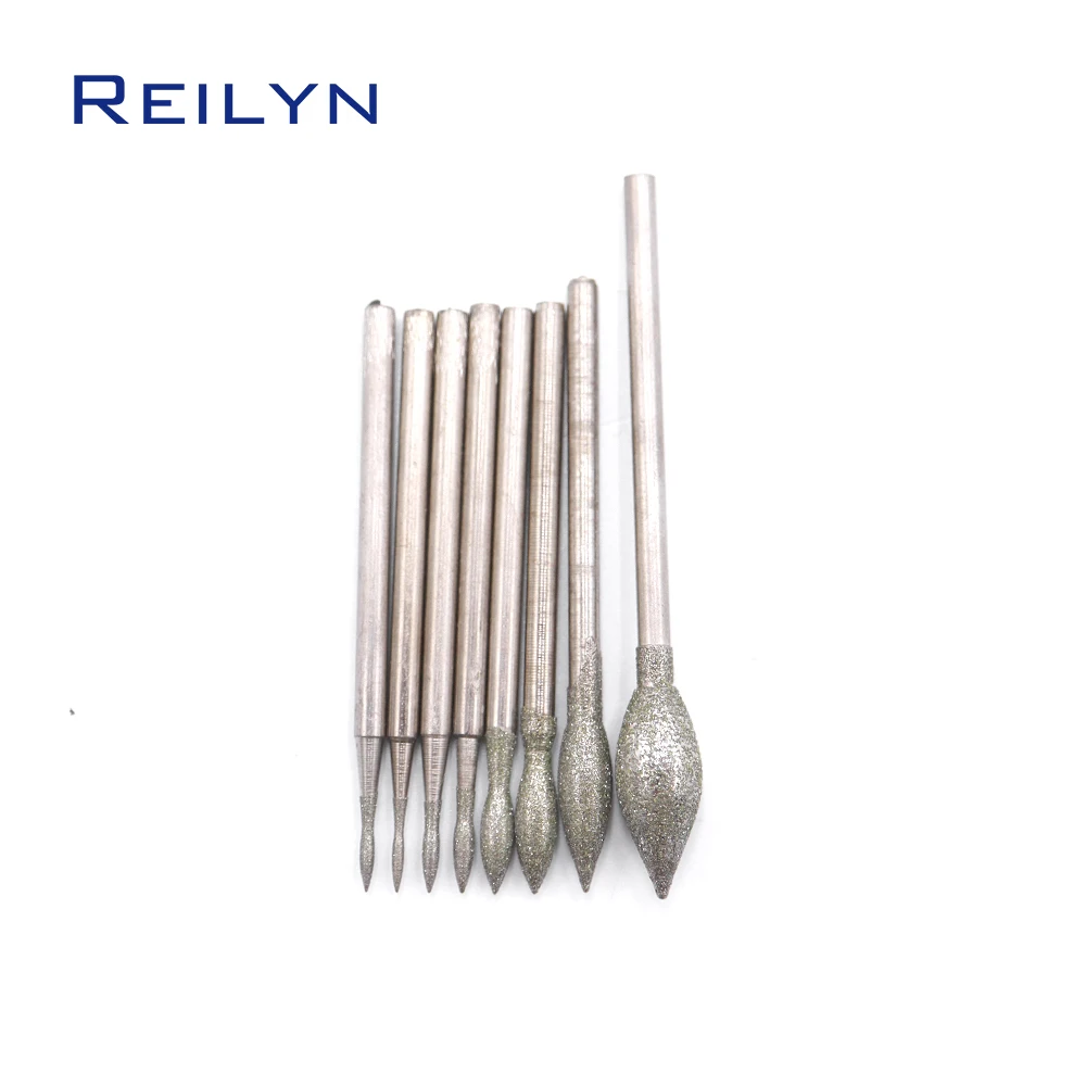 2.35mm Shank Fine Grade Candle Light Bits Bulb Diamond Abrasive Bits Teeth Grinding Burr Abrasives for Jade Stone Polishing