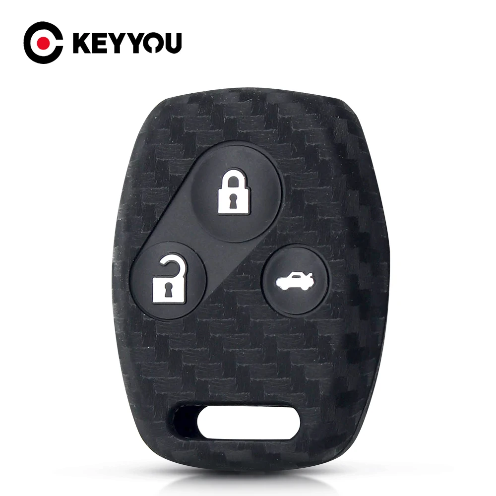 KEYYOU Carbon Fiber Silicone Car Key Case 3 Button Cover For HONDA Accord Civic CRV Pilot Fit 2007 2008 2009 2010 2011 2012 2013