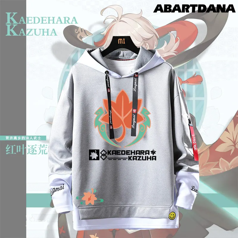 Gioco Cosplay Kaedehara Kazuha Stitching falso due pezzi uomo donna maglioni Streamers felpe con cappuccio Pullover con cappuccio