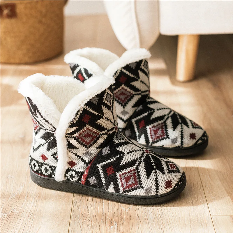 Cotton Home Shoes Floor Slippers Non-slip Men Women Soft Shoes Winter Women Slippers Couples Lovers Wool Warm Plush Indoor Snow