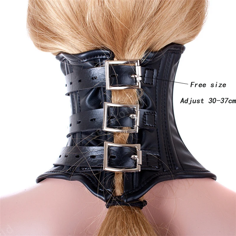 Cartilage Support Unisex Collar Lockable Leather Half Face Mask BDSM Restraint Slave Fetish Posture Collar,SM Adult Game Sex Toy