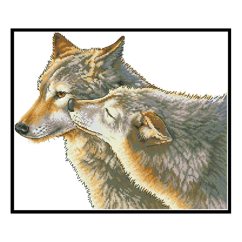 Accompany Cross Stitch Kits Wolves Printed Fabric Embroidery Needlework Sets 11CT 14CT Animal Pattern Home Decorations Paintings