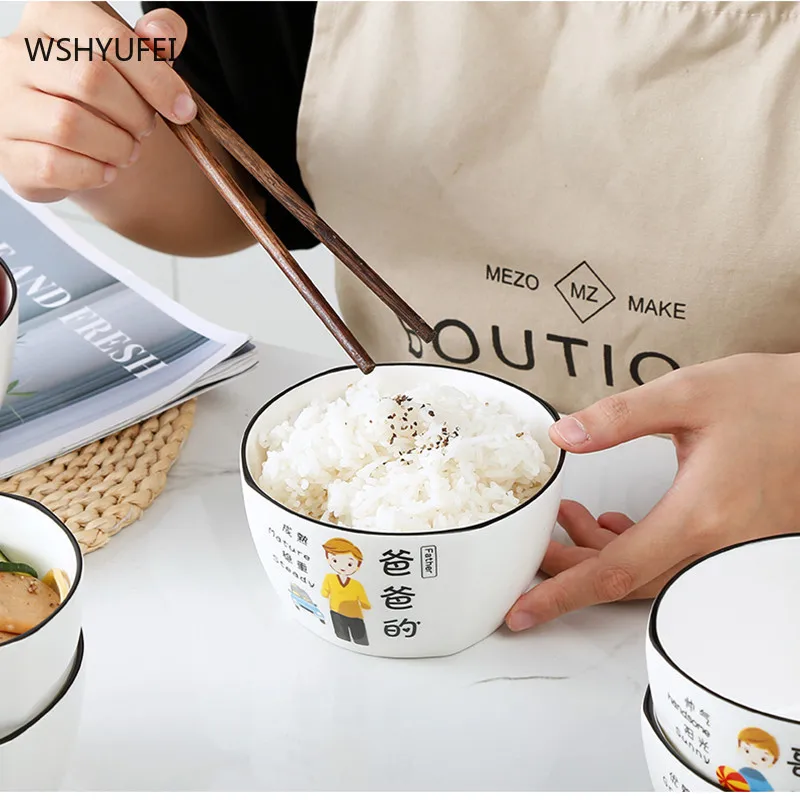 Bowl household ceramic tableware parent-child creative personality family of four special offer difference single bowl set