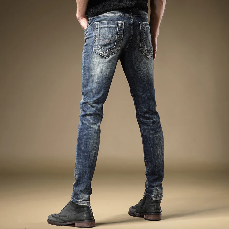 Autumn New Men's Blue Ripped Jeans Fashion Straight Slim Fit Pants Korean Style Distressed Denim Trousers
