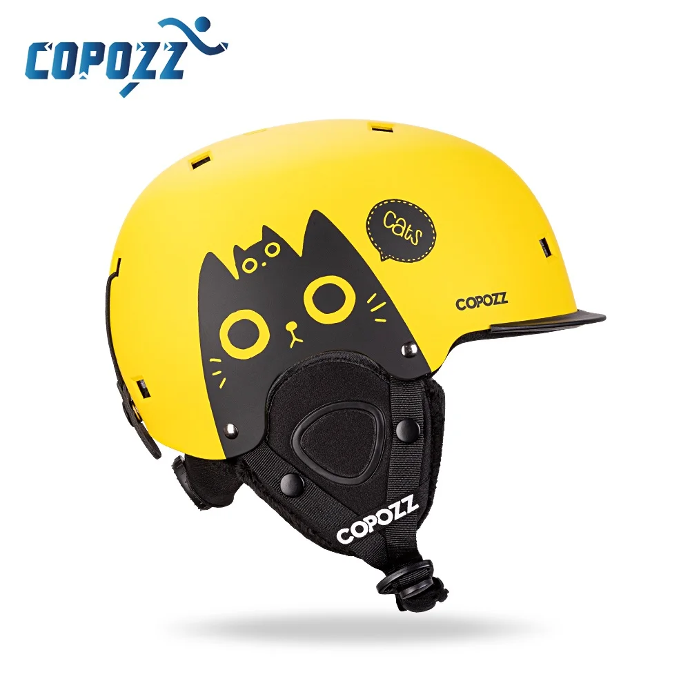 Copozz capacete de esqui infantil, desenho animado, moldado integralmente, proteção para esportes ao ar livre, snowboard, equipamento de esqui