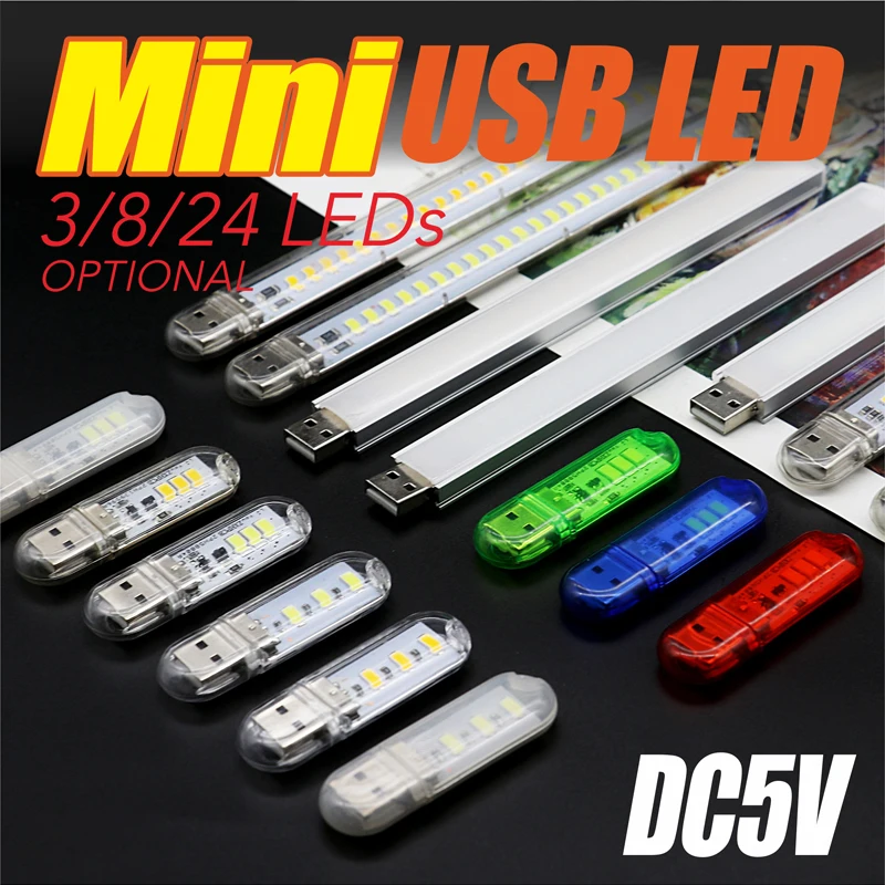 Mini USB LED Book Lights 3LEDs 8LEDs 24LEDs SMD 5630 5730 LED Bulb 5V For PC Laptop Notebook With Touch Switch Red Green Blue