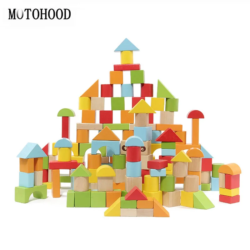 MOTOHOOD 100PCS Safety Wood House Car Building Blocks Toys For Kids Baby Intelligence Toys Enlighten Blocks Educational Toys