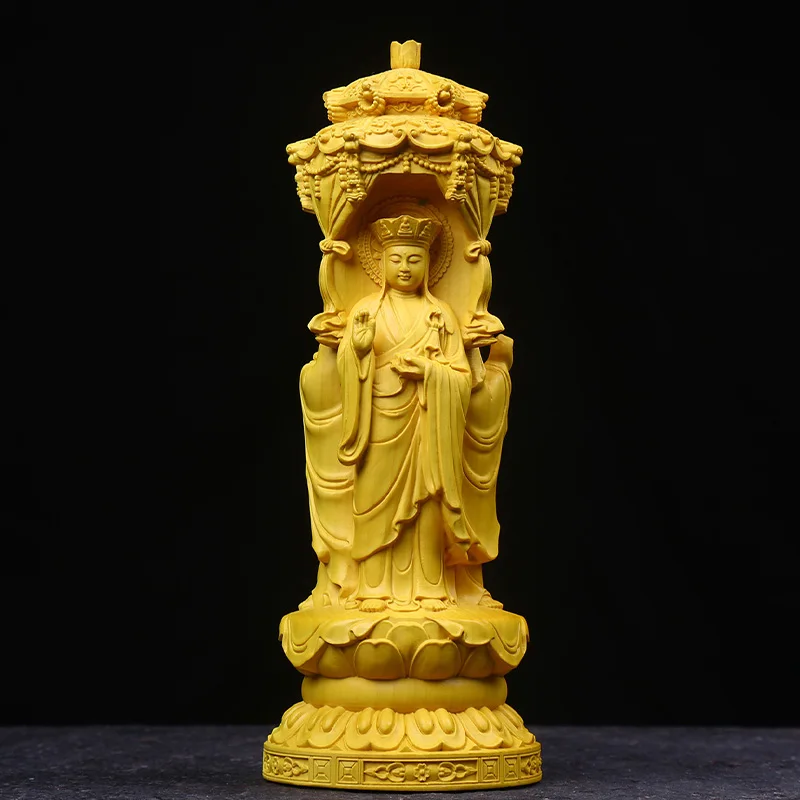 Poplar household Buddha solid wood ornaments woodcarving cylindrical Lisansheng home living room crafts creative gifts.