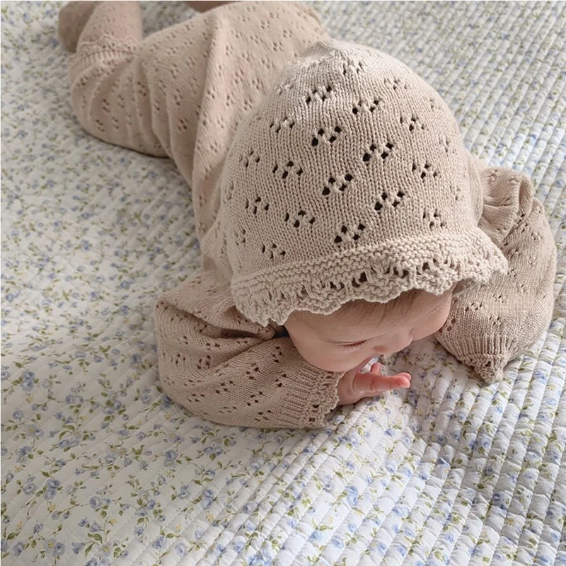 Newborn Baby Girl Knitting Bodysuits Korean Style Infant Baby Girls Jumpsuit One piece Outfit Toddler Baby Girl Clothes