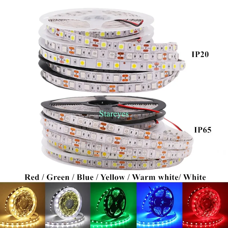 LED Strip 5m 10m 15m 20m 25m 30m SMD 5050 60LED/m Single color 12V IP20 IP65 Waterproof Flexible strip tape LED Rope Ribbons Kit