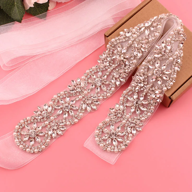 Silver Crystal Bridal Sash For Women Elegant Wedding Dress Belt With Stones New Rhinestone Pearl Bridal Belt Dresses Accessories