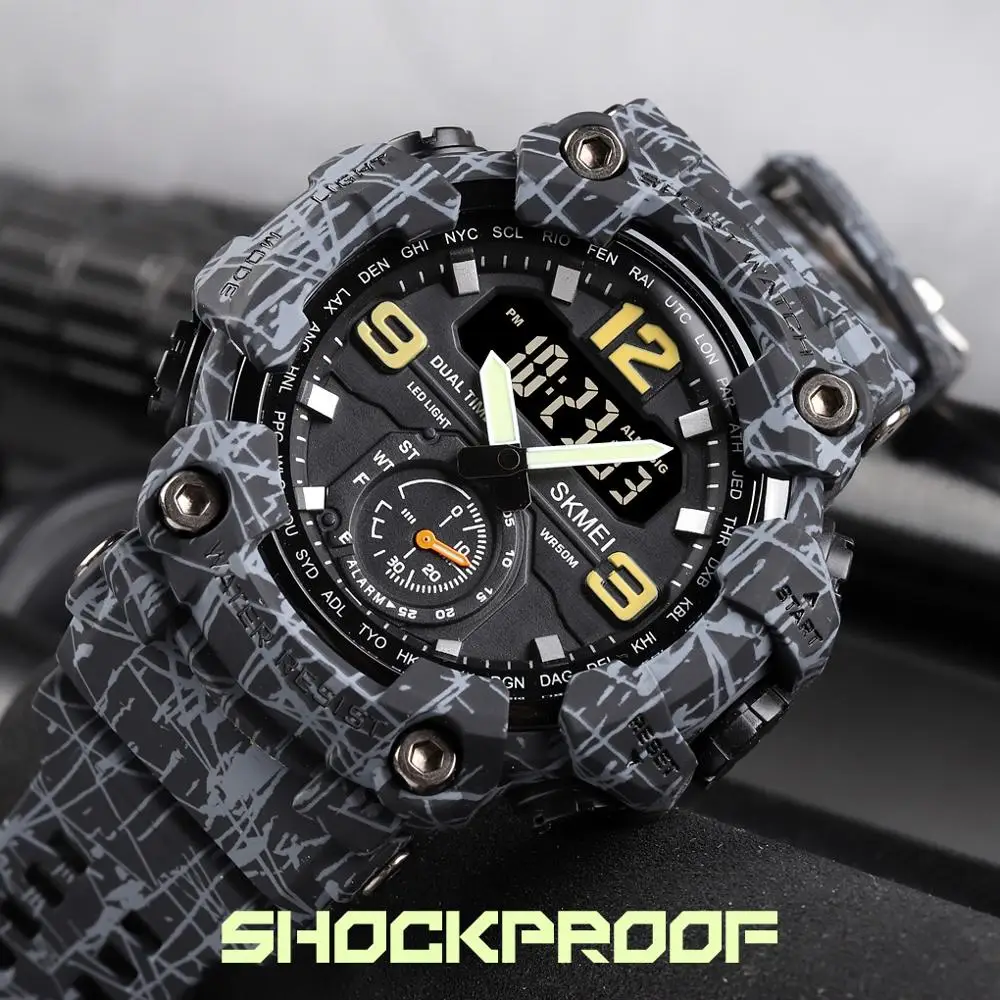 SKMEI 3 Time Countdown Digital Mens Sport Wristwatch Waterproof Electronic Watches Alarm reloj hombre