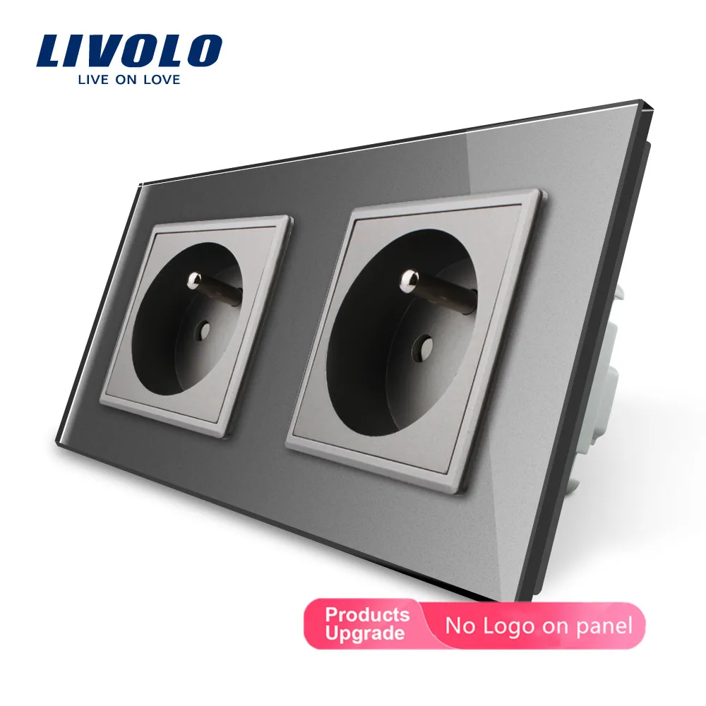 Livolo Wall Socket 16A French Standard, Wall Electric / Power Double Socket / Plug, Crystal Glass Panel,C7C2FR-12