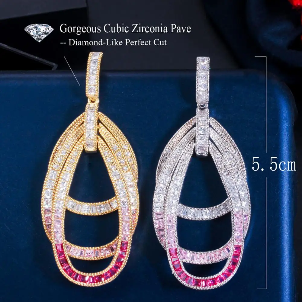 ThreeGraces Personality Colorful Cubic Zirconia Long Dangle Earrings for Ladies New Fashion Bridal Evening Party Jewelry ER513 image 6