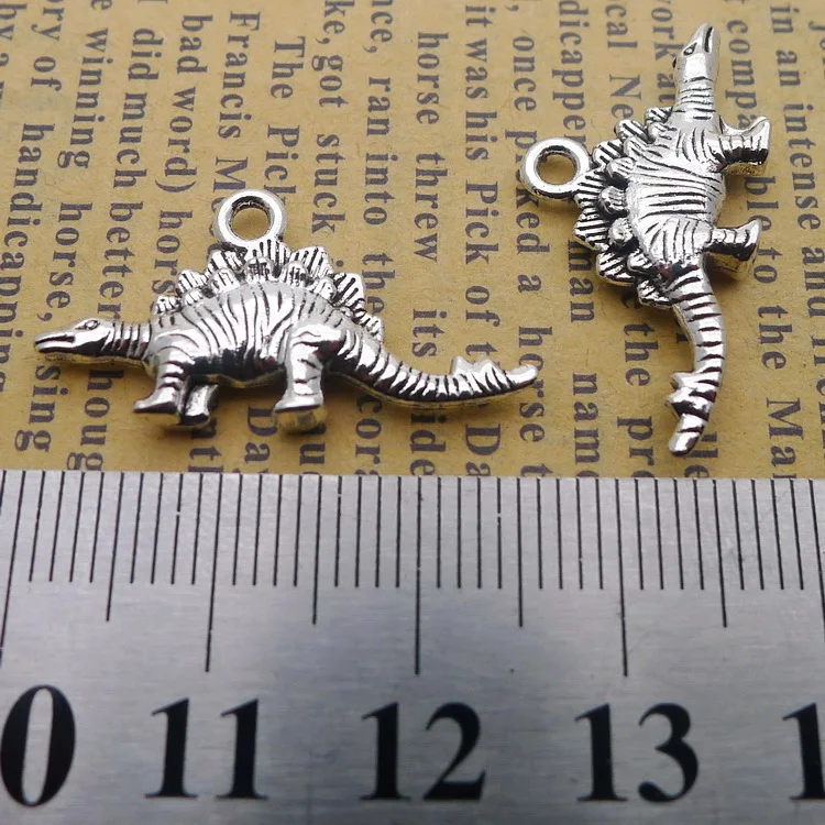 10pcs/Lot 14x27mm 3D Dinosaur Charms Antique Silver Color Pendants for DIY Jewelry Making Charm