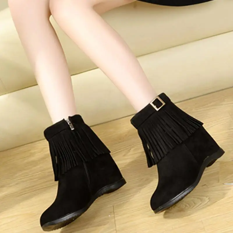 High Heel Short Boots Tassel Women  Boots Black Red Blue Hidden Heel Boots