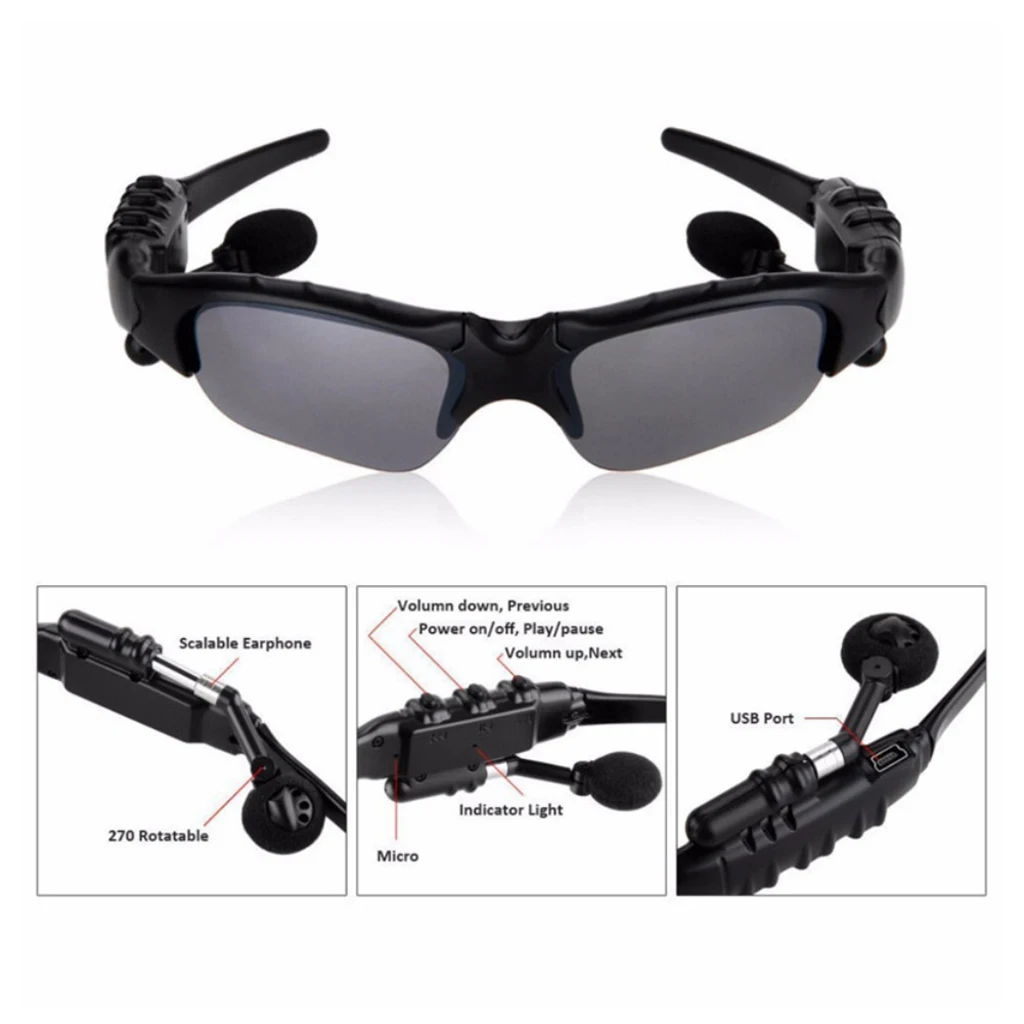 Music Sports Bluetooth Sunglasses Polarized Glasses Headset Headphone With Mic for Driving