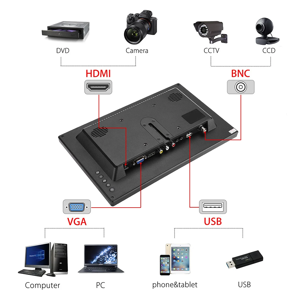 Imagem -05 - Eyoyo Em12k 11.6 Polegada Mini tv Lcd 1920x1080p Ips Monitor Hdmi Bnc Vga Display Controle Remoto com Entrada Usb para Escritório de Computador