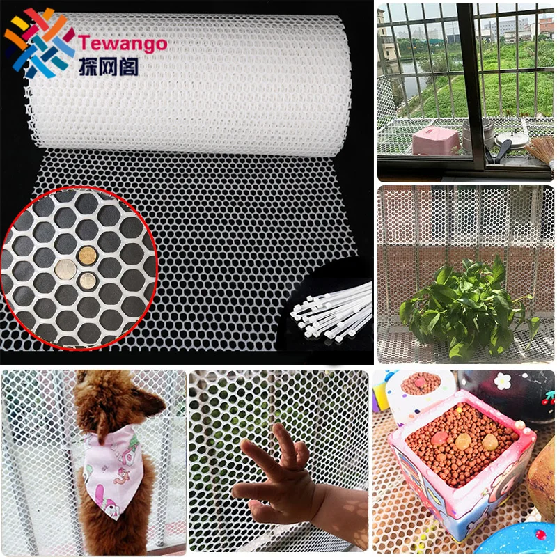 Tewango 1.64x16.4ft Window Balcony Stairs Protective Net Cat Anti-Falling Safety Fence Plastic Mesh  Pet Mat Free Cut