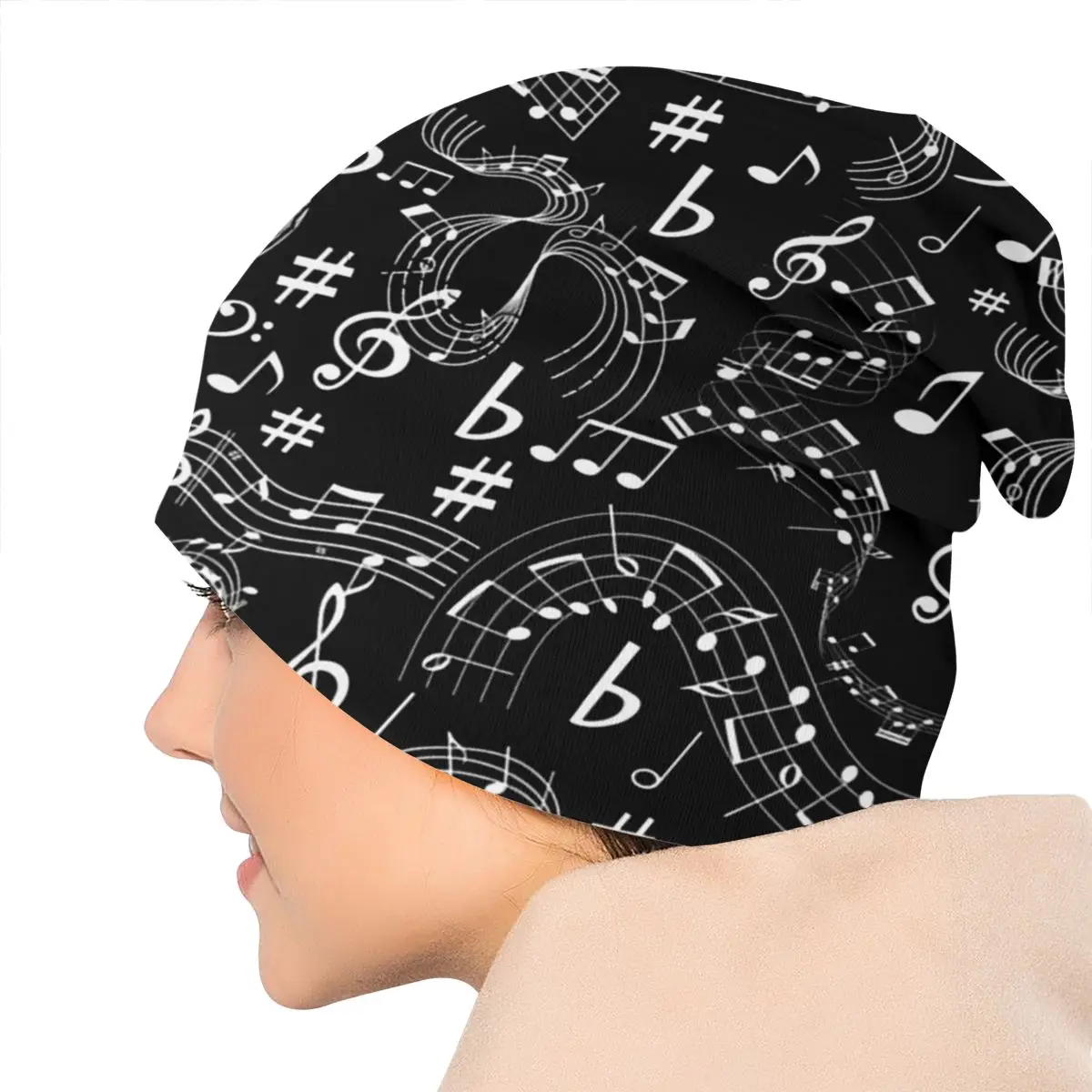 Music Musical Notes Washed Warm Bonnet Outdoor Casual Beanies Protection Men Women Hats