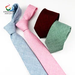 Classic Men's Narrow Tie Business Handmade Polyester Linen Neckties Set 6CM Solid Gray Black Colorful Gravata Soft Handkerchief