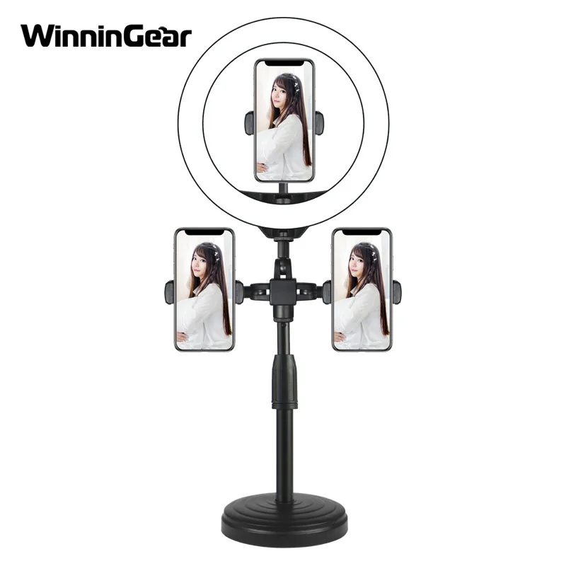 26cm led anel de luz suporte com 2 telefone titular para transmissão ao vivo youtube tiktok selfie vara fotografia estúdio acessórios