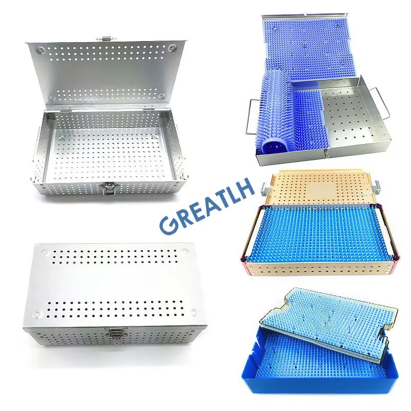 

Double Layer Sterilizer Tray with Silicone Mat Box Disinfection Tray Instruments Hold Sterilising Veterinary Ophthalmic Tool