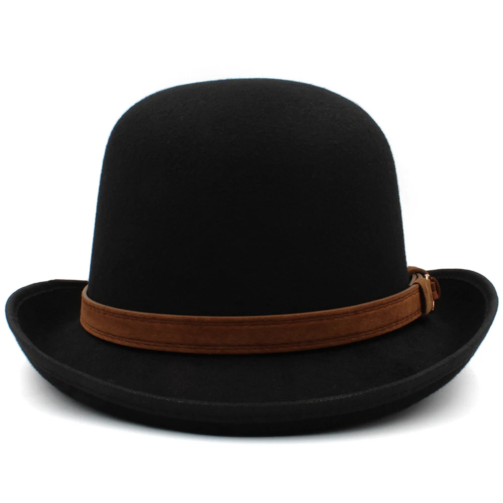 Men Women Oval Top Classical Bowler Hats Retro Roll Rim Derby Caps Sunhat Party Street Style Winter Outdoor Size US 7 3/8 UK L