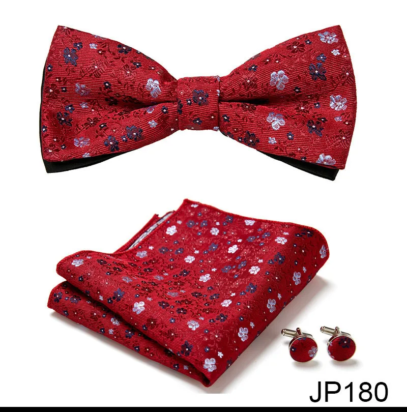 Great Quality Silver Office Butterfly Hanky Cufflink Set Bowtie For Men Geometric Hombre Formal Clothing