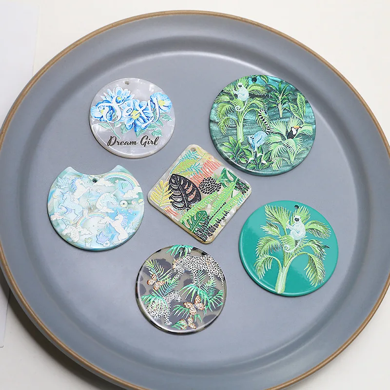 10pcs/lot Animal world rainbow single-sided printing acetate pendant DIY handmade jewelry earrings accessories materials