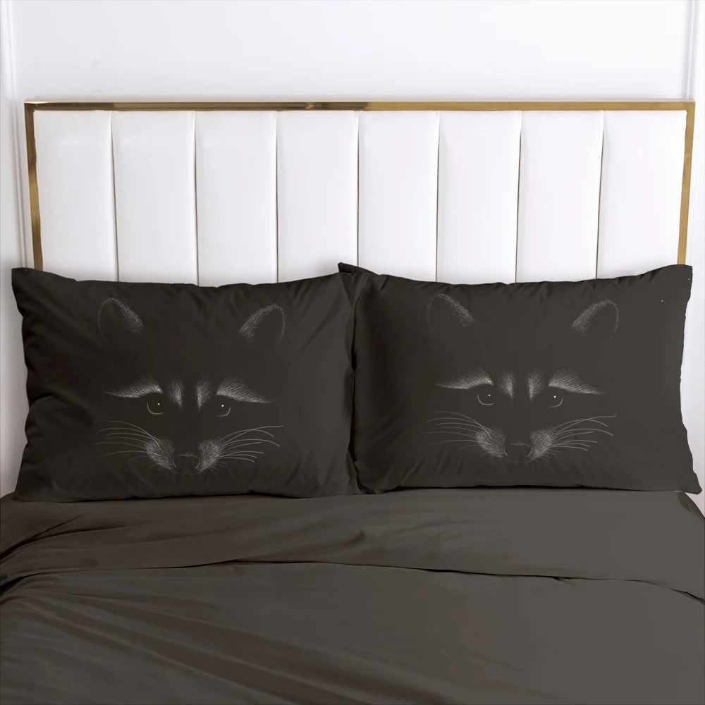 Pillow Cases Bedding 2PCS PillowCase For Bedroom,Home Decoration 70x70cm 50x70cm Pillow Cover Customize Size Black Fox