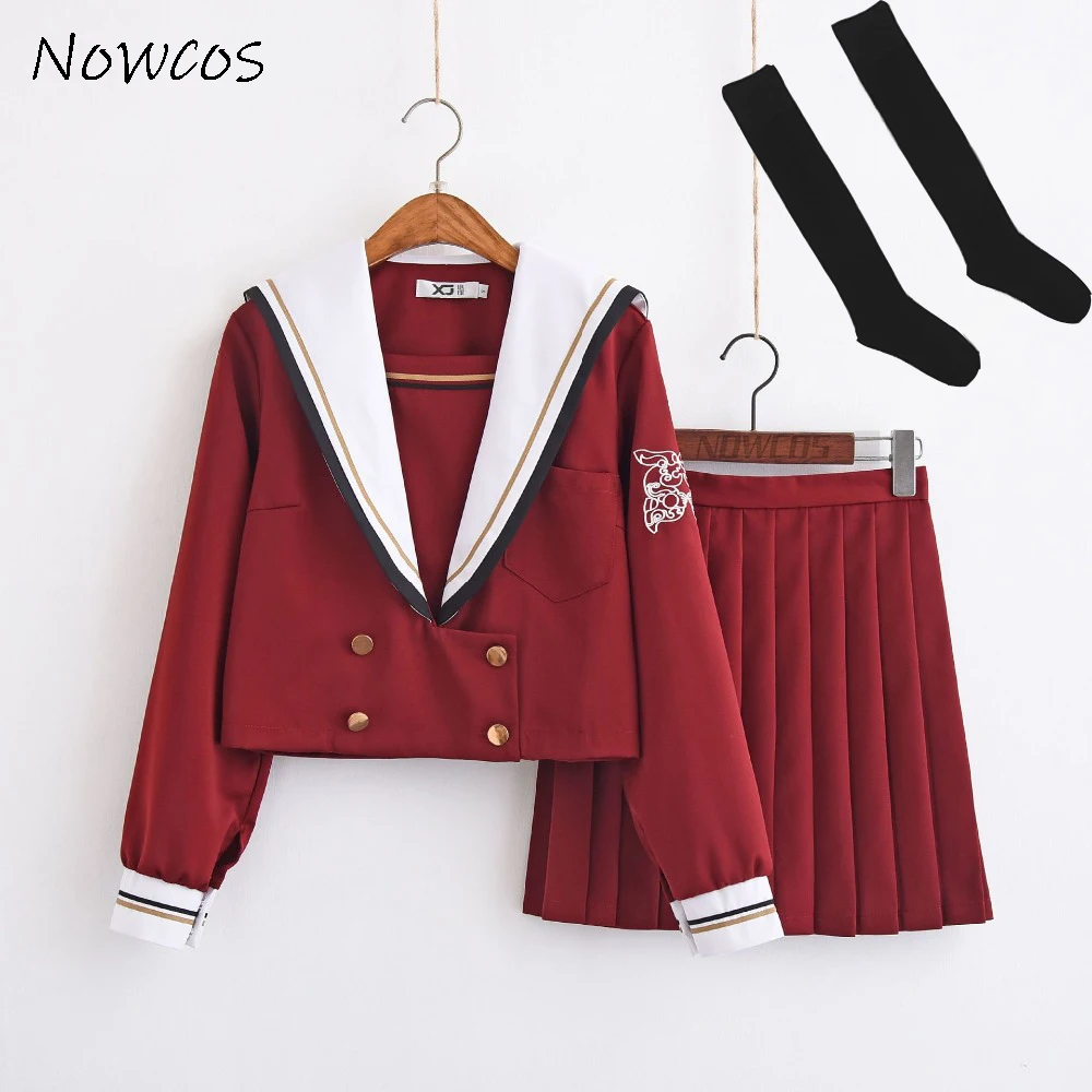 Zwarte Hete Schoolmeisje Uniformen Donkere Duivel Borduurwerk Jk Sets Japans Schooluniform Cosplay Student Collage Matroos Pak Vrouw