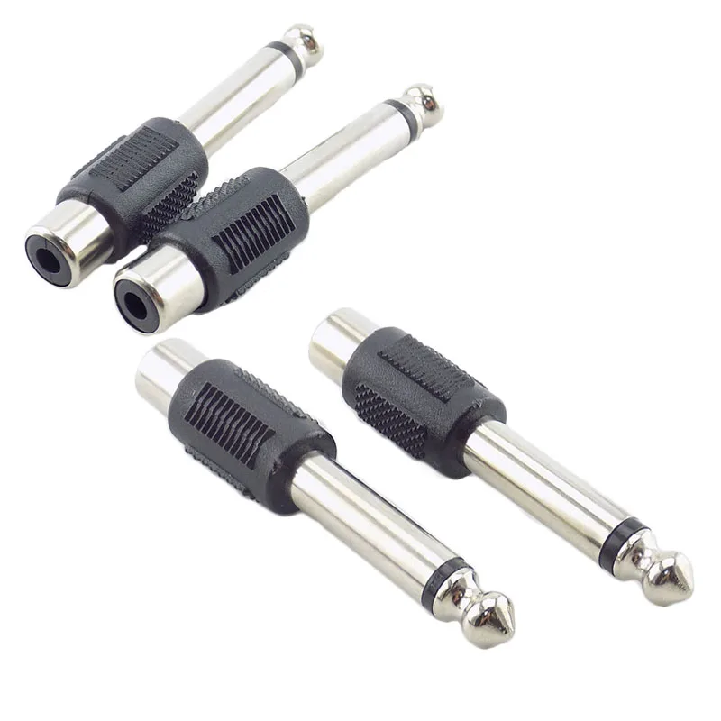 Audio Adapters RCA/AV Female Jack to 6.35mm Male Plug to RCA Female Connectors Plugs For DIY FM Microphone Mic 4pcs/lot