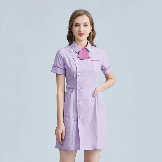 High Quality Beautician clothes white Purple coat spa work clothes beauty salon robe experimental work clothes frosted uniform