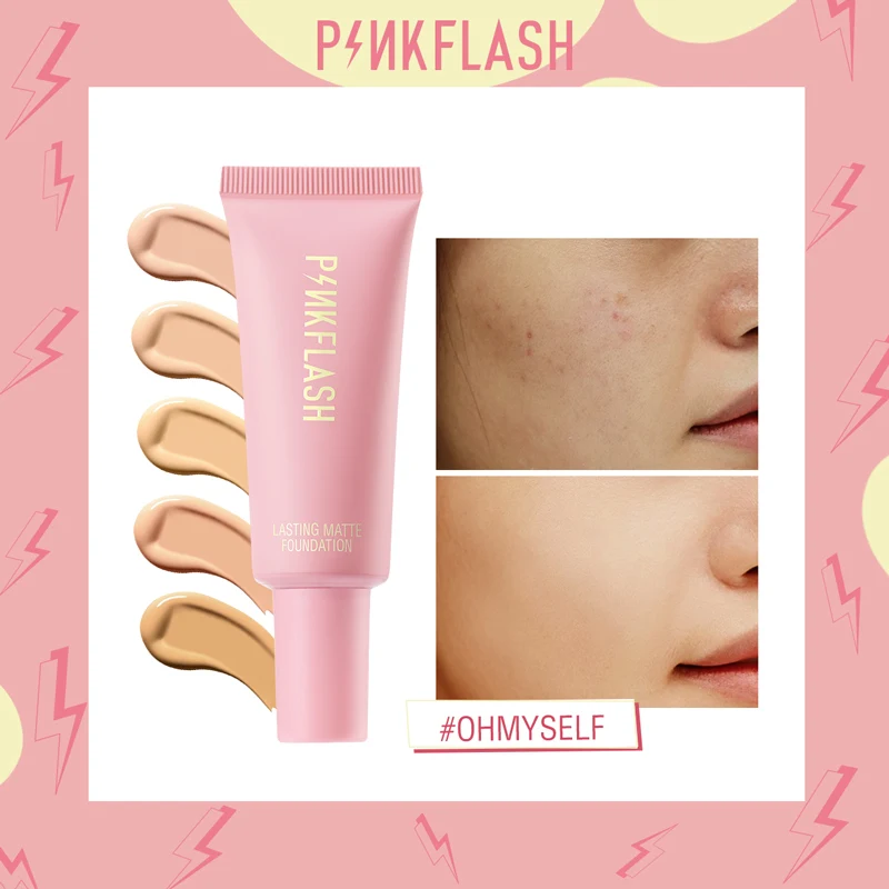 PINKFLASH Makeup Foundation Full Concealer Smooth Oil Control Matte Base Cosmetics Natural Make Up Look Face Foundation