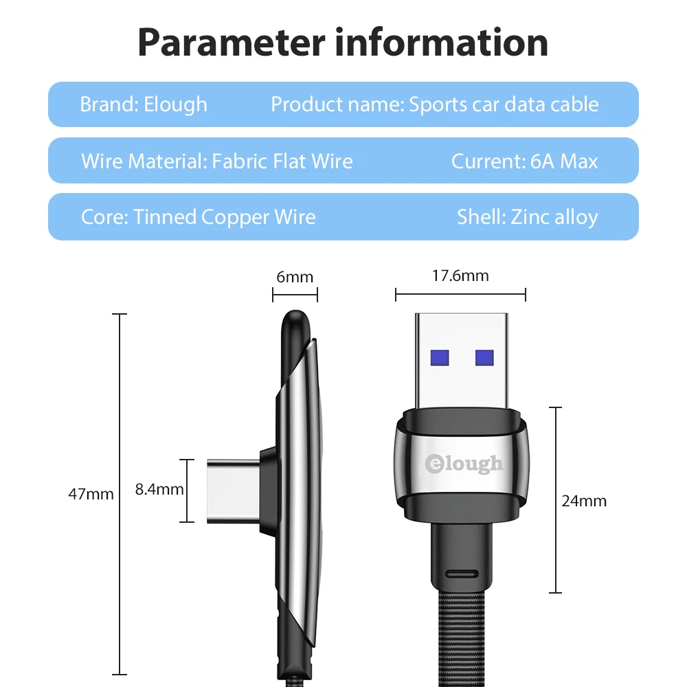 Elough 6A usbタイプcケーブルP40メイト40 30プロxiaomi redmi注11プロ急速充電器USB-Cケーブルカボのusb tipo cコード