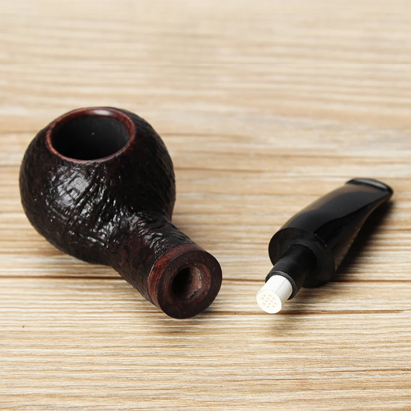 MUXIANG Classical Briar Wooden Smoking Pipe Bent Short Stem Tobacco Pipe Fits for 9mm Filter with 10 Cleaning Tools Kit aa0144PS