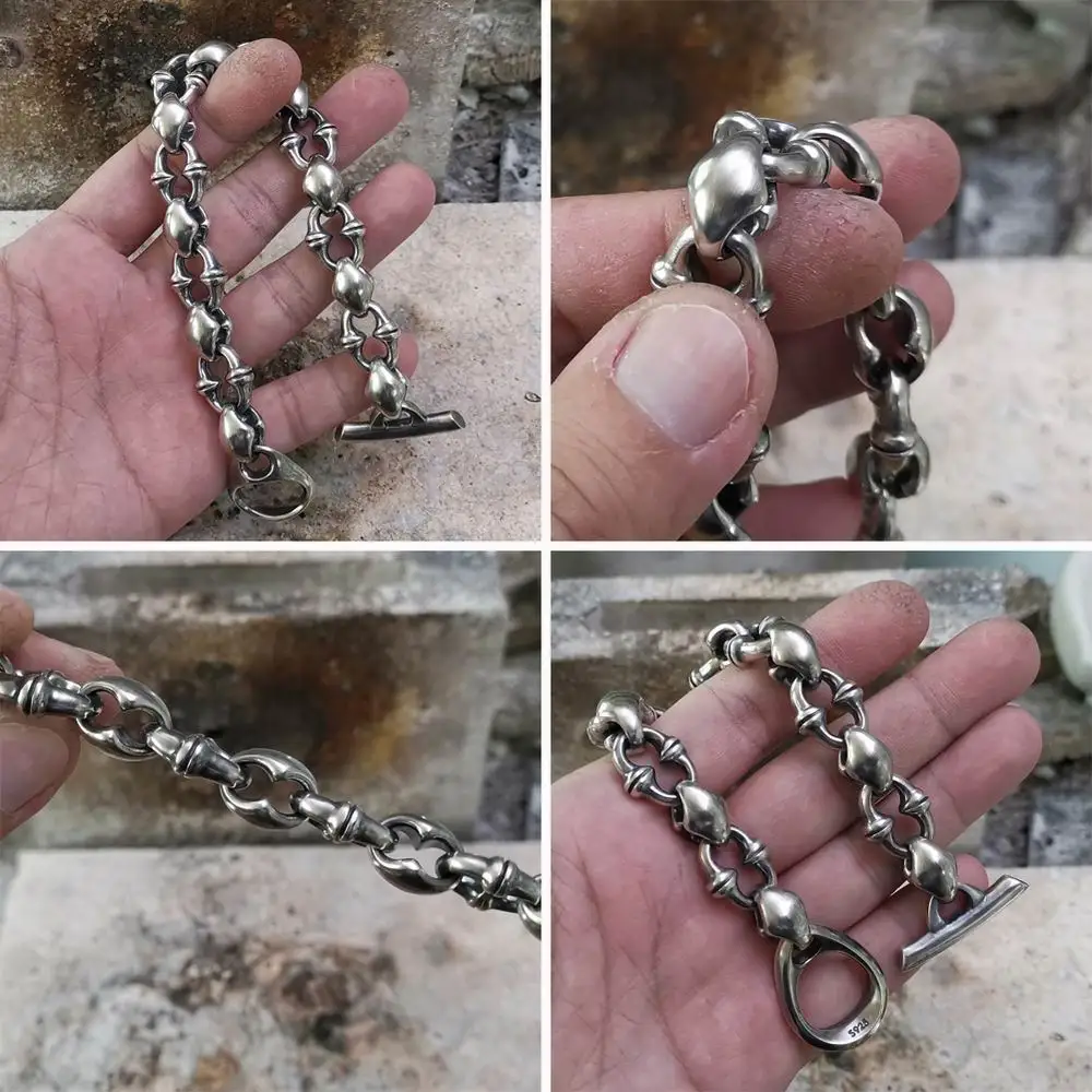 Huge Heavy 925 Sterling Silver Link Chain Mens Biker Rock Punk Bracelet TA245