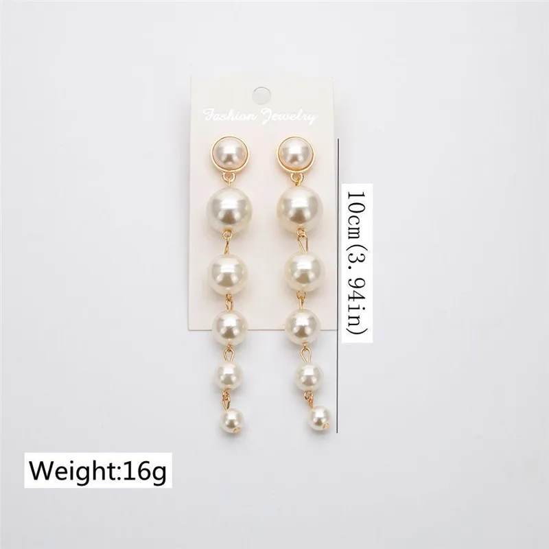 Fashion Exaggerated Long Chain Imitation Pearl Earrings Punk Street Style Geometric Jewelry for Women Party Gift for Girlfriend