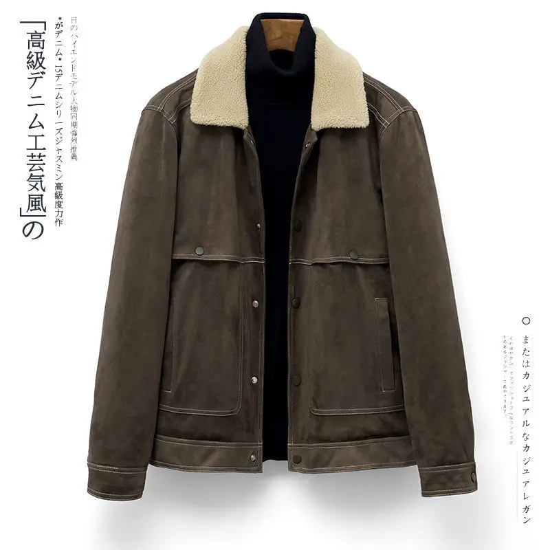 

2022 Autumn Winter Men Faux Fur Coat Fake Fur Collar Jacket Casual Loose Mens Warm Windbreaker Top Fashion Male Overcoat E514