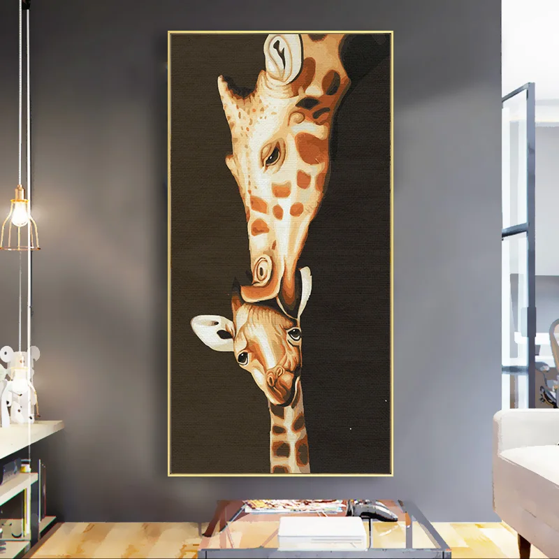 Large Size 70x140cm DIY Oil Painting By Numbers Kits Frame Kiss Giraff  Acrylic Paint By Number Porch Entrence Home Decoration