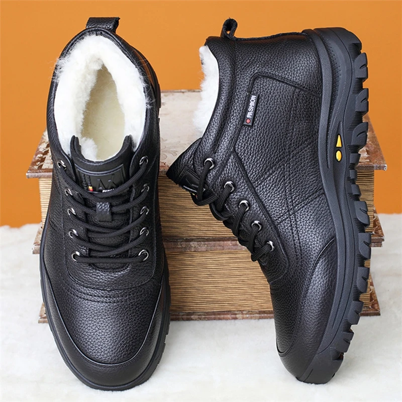 Men Shoes Genuine Leather 100% Wool Lining Winter Super Keep Warm Outdoor Ankle Boots Snow Boots Men\'s Casual Shoes